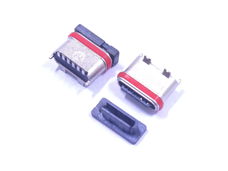 TYPE-C 6P防水母座 180度立贴短体6.8H U型粉末冶金外壳